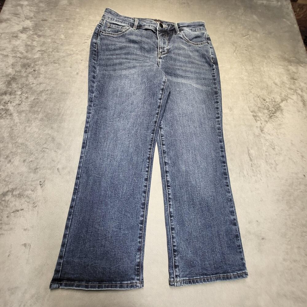 NYDJ Jeans Womens 10 Blue Marilyn Straight Mid Rise Stretch Medium Wash Cropped